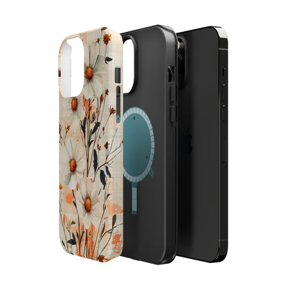 Pastel Orange Floral MagSafe iPhone Case - Elegant Plaid Protective Cover