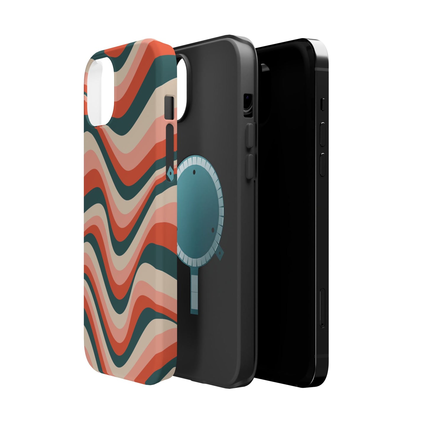 Groovy Waves MagSafe iPhone Case – Retro 70s-Inspired Stripes in Coral, Cream, and Teal