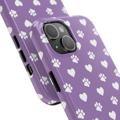 Lavender Paw Prints & Hearts Design - Adorable Pet Lover iPhone Case