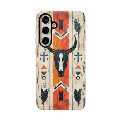 Rustic Western Bull Skull Tough Samsung Galaxy Case – Distressed Wood Design, Dual - Layer Protection - BOGO Cases