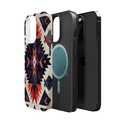 Boho Tribal Starburst Tough MagSafe iPhone Case – Vibrant Geometric Design, Dual-Layer Protection