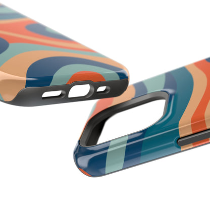 Retro Vibe Wavy Stripes MagSafe iPhone Case – 70s-Inspired in Teal, Orange, and Rust