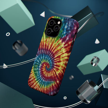 Vibrant Spiral Tie-Dye MagSafe Case – Retro Rainbow Design