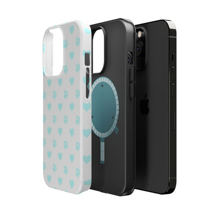 MagSafe Case - Aqua Paw Print & Heart Design