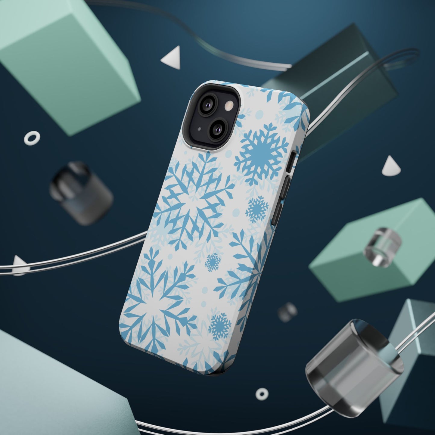 Frosty Blue Snowflakes MagSafe iPhone Case – Shockproof, Smooth Matte Finish, Dual-Layer Design