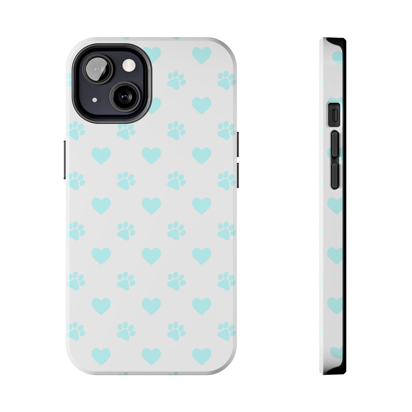 iPhone Case - Aqua Paw Print & Heart Design