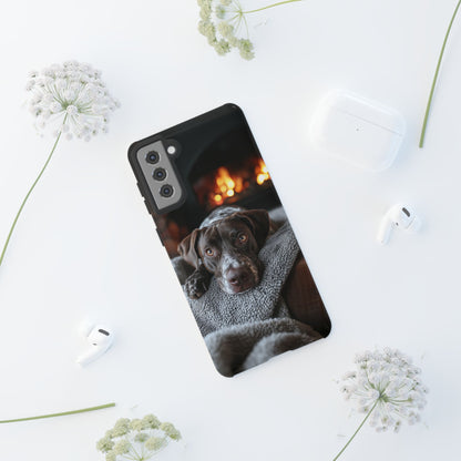 Cozy German Shorthaired Pointer Samsung Galaxy Case – Rustic Fireplace Protective Cover