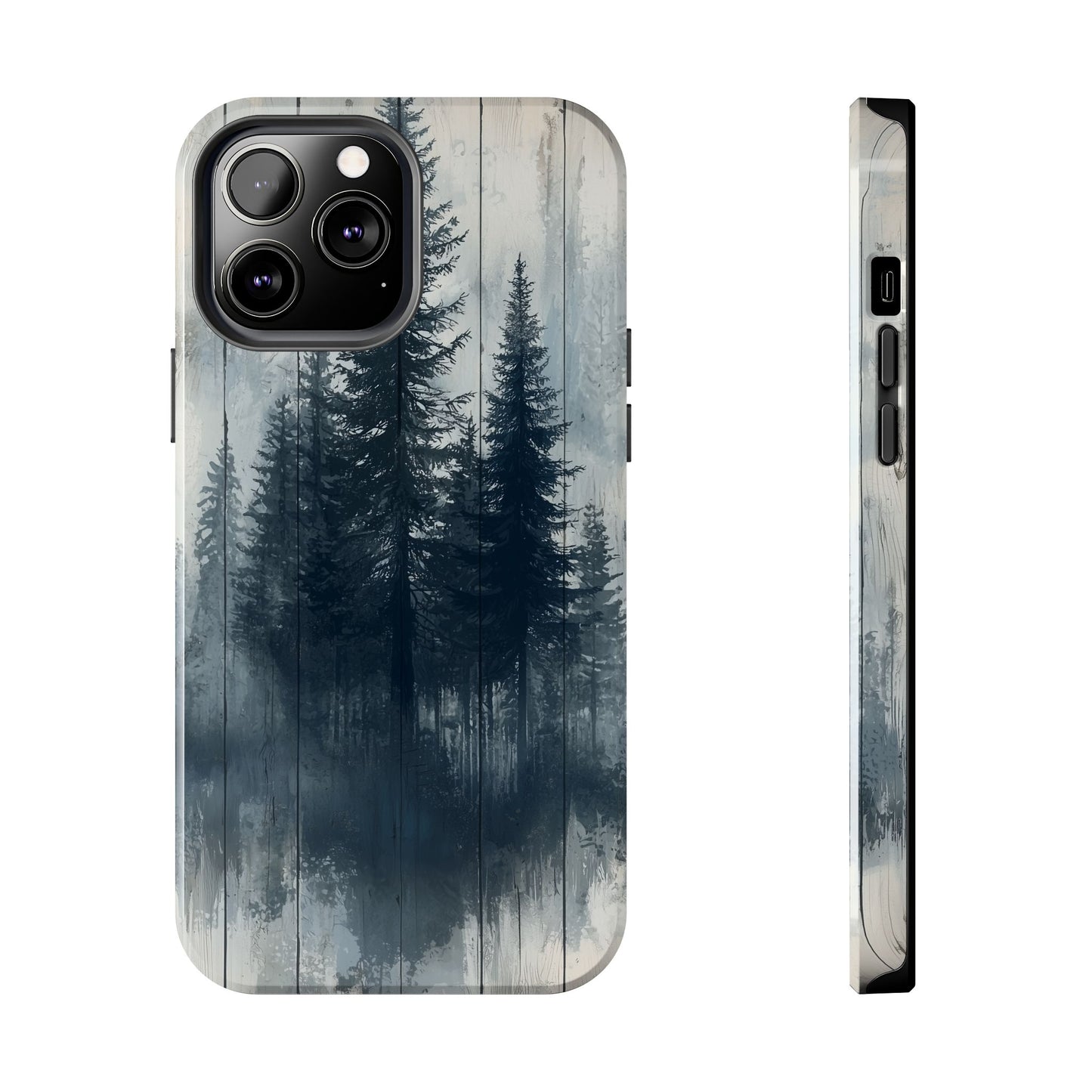 Rustic Pine Forest iPhone Case - Blue Toned Woodland Country Design