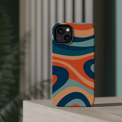 Retro Vibe Wavy Stripes MagSafe iPhone Case – 70s-Inspired in Teal, Orange, and Rust