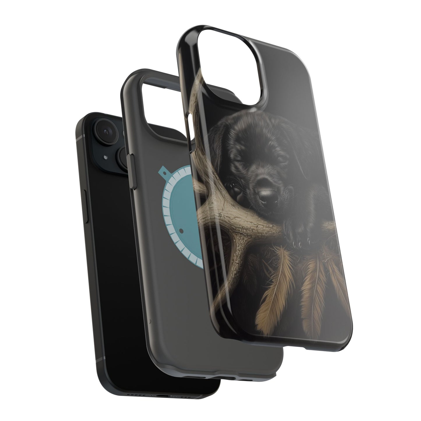 Adorable Black Labrador Puppy on Feathers MagSafe iPhone Case