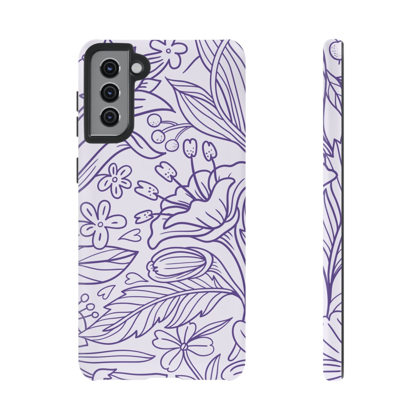 Lavender Floral Line Art Tough Samsung Galaxy Case – Minimalist Botanical Design with Dual-Layer Protection