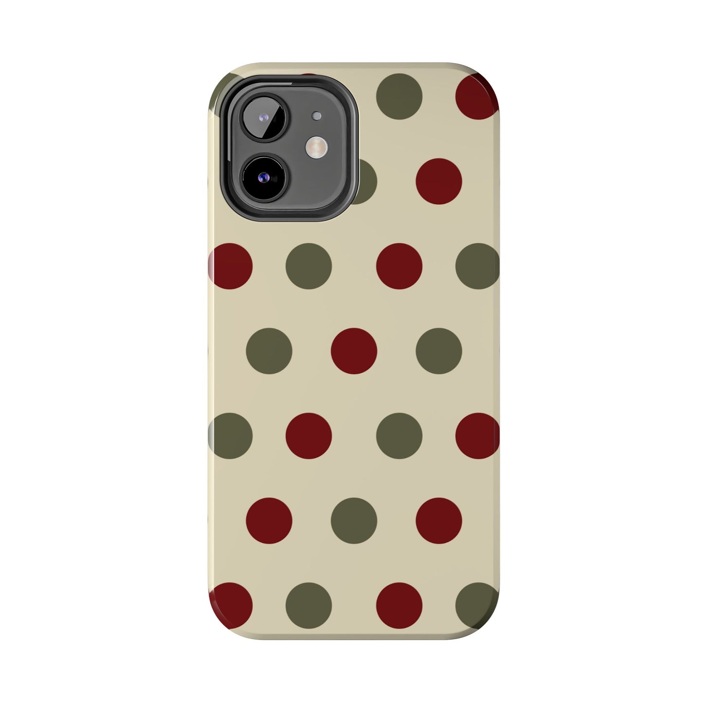 Red & Green Polka Dots on Cream – iPhone Case