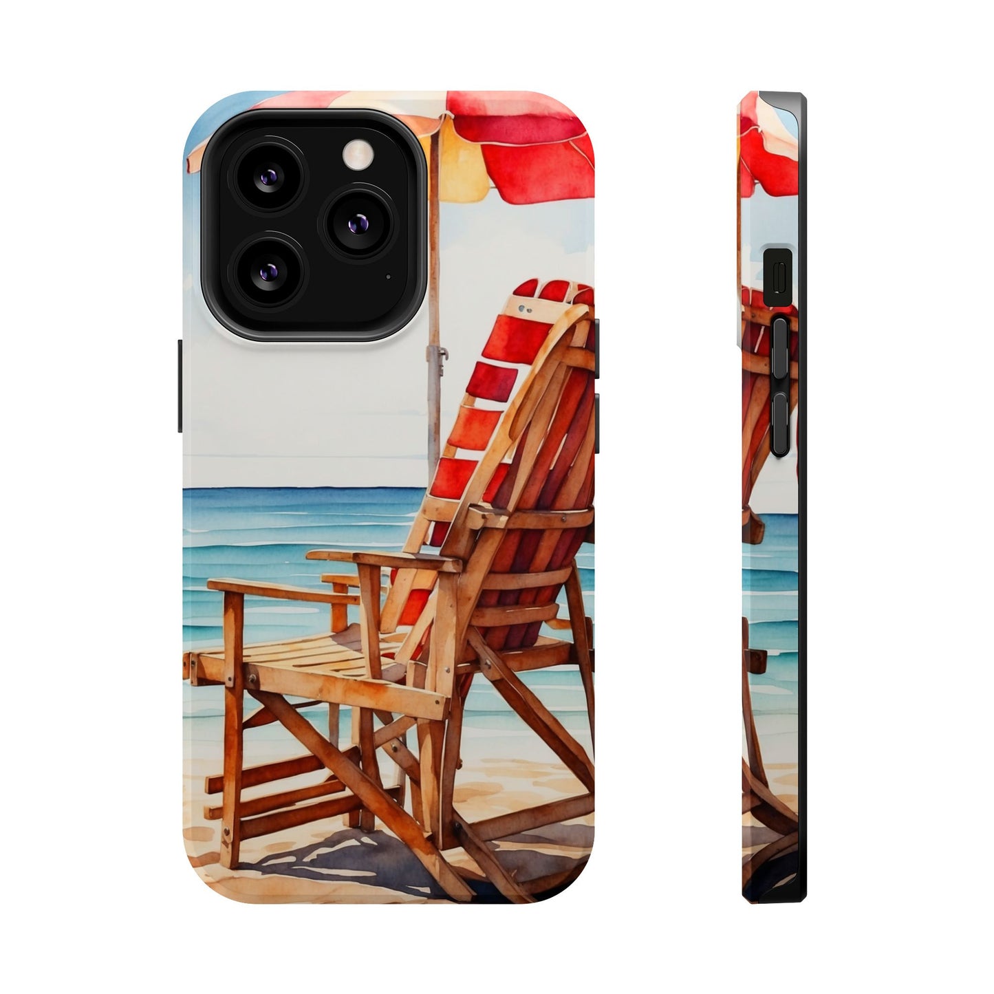 Beach Bliss MagSafe iPhone Series Case – Relaxing Seaside Chair and Umbrella Design