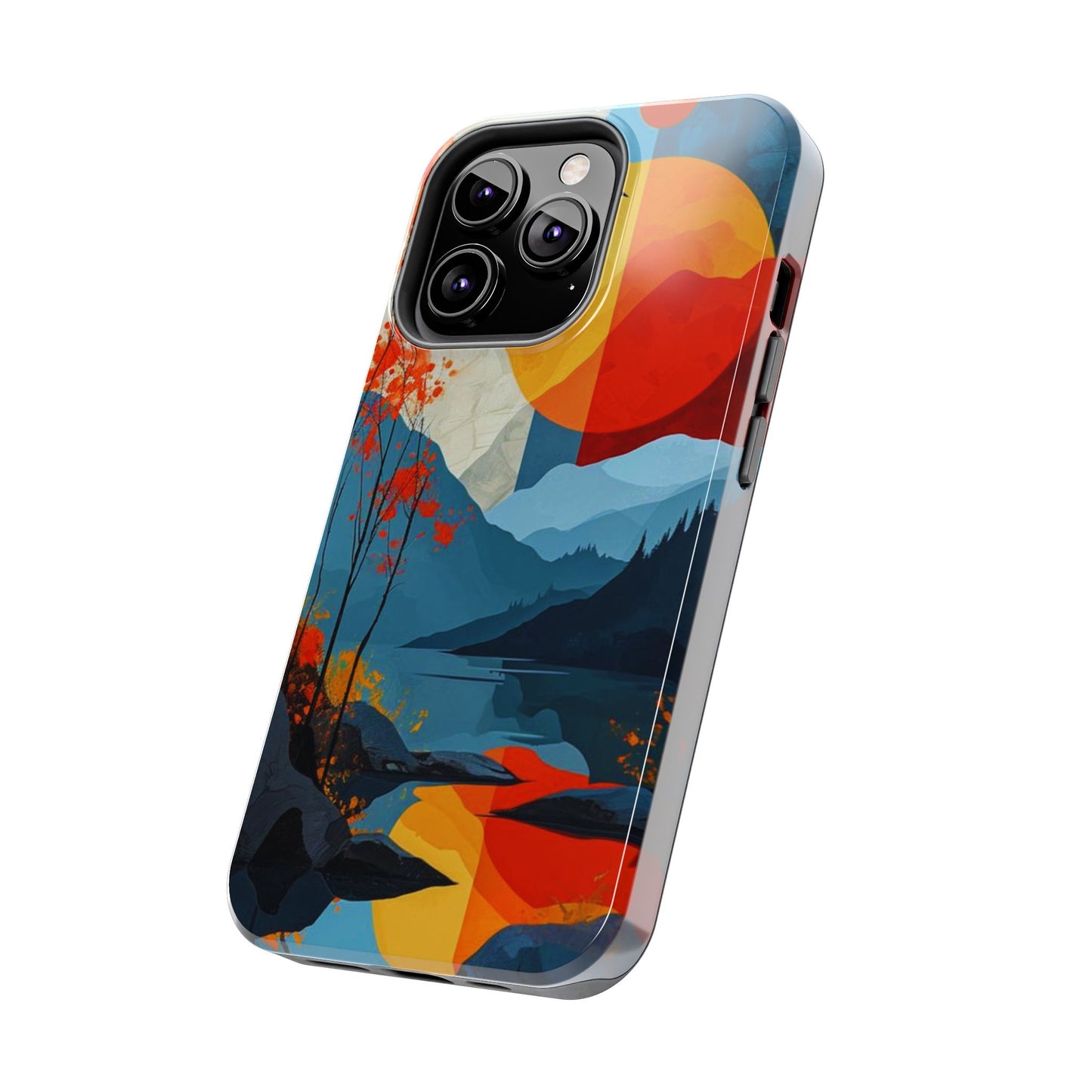 Abstract Autumn Landscape iPhone Case – Bold Colorful Sunset Design, Dual - Layer Protection - BOGO Cases