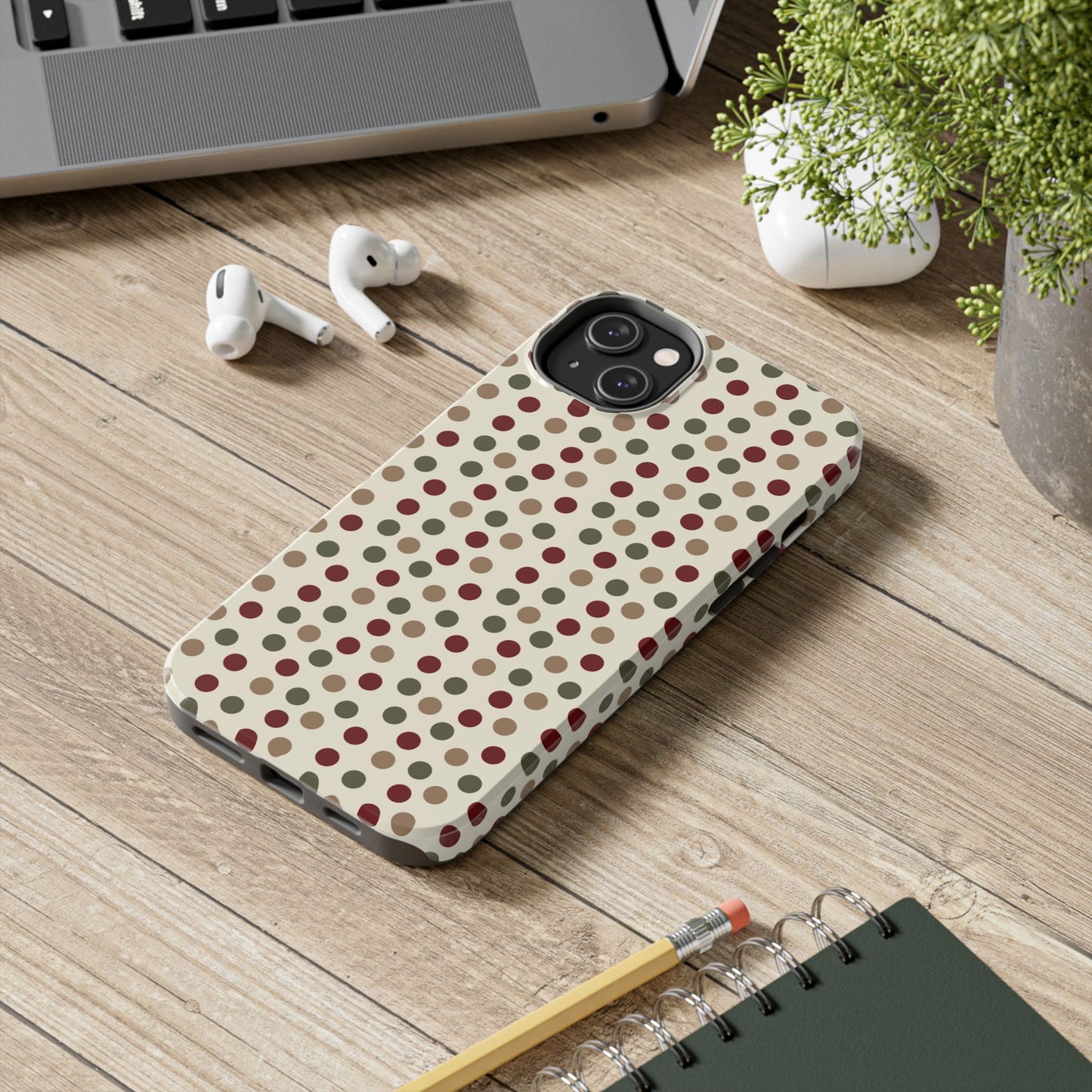 Festive Red & Green Polka Dots on Cream – iPhone Case