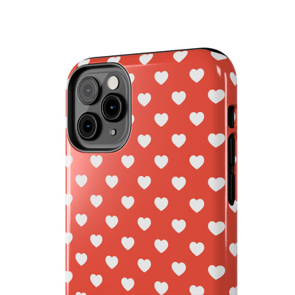 White Hearts on Red iPhone Case