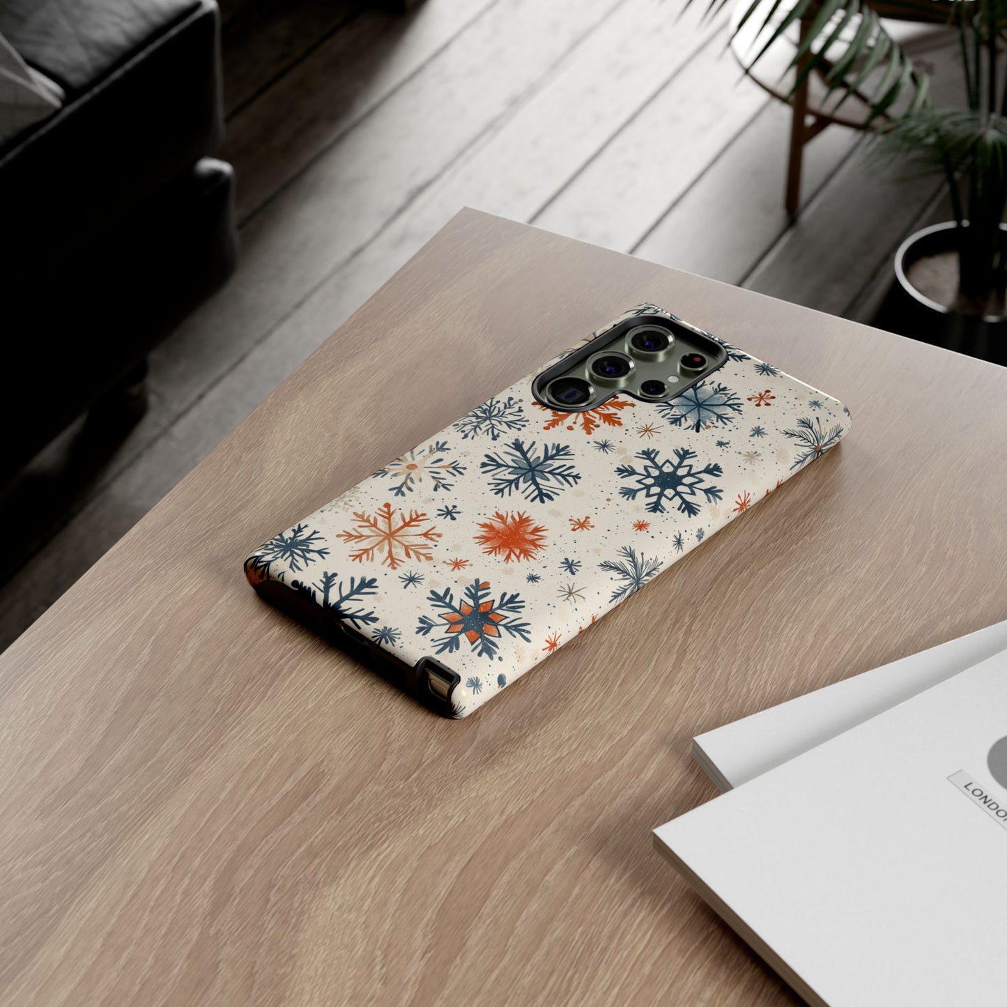 Rustic Orange and Blue Snowflake Pattern – Samsung Galaxy Series Case