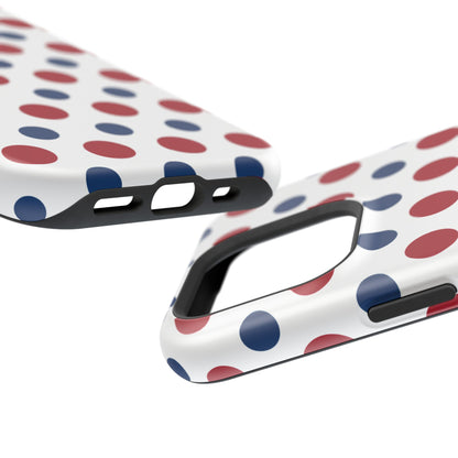 Patriotic Navy, White, and Red Polka Dot MagSafe iPhone Case