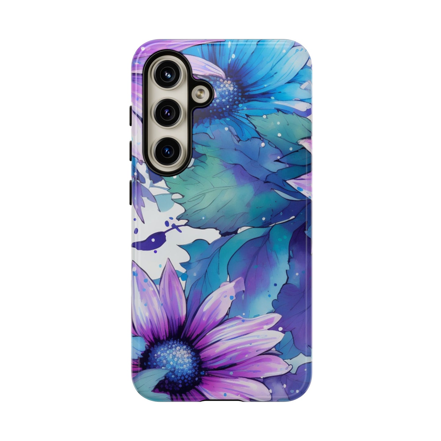 Purple & Teal Watercolor Floral Samsung Galaxy Case - Artistic Flower Design