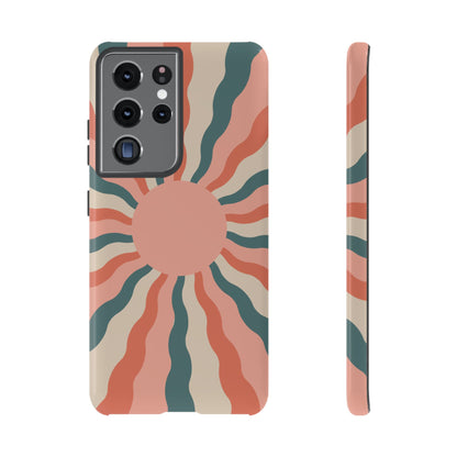 Retro Sunburst Samsung Galaxy Case – Bold 70s-Inspired Waves in Coral, Teal, and Cream