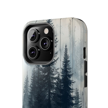 Rustic Pine Forest iPhone Case - Blue Toned Woodland Country Design