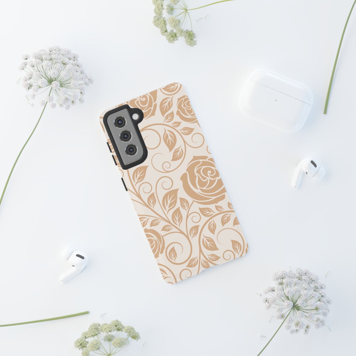 Vintage Rose Vine Tough Samsung Galaxy Case – Elegant Floral Pattern with Dual-Layer Protection