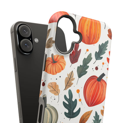 Autumn Harvest MagSafe iPhone Case - Pumpkin and Fall Leaf Design