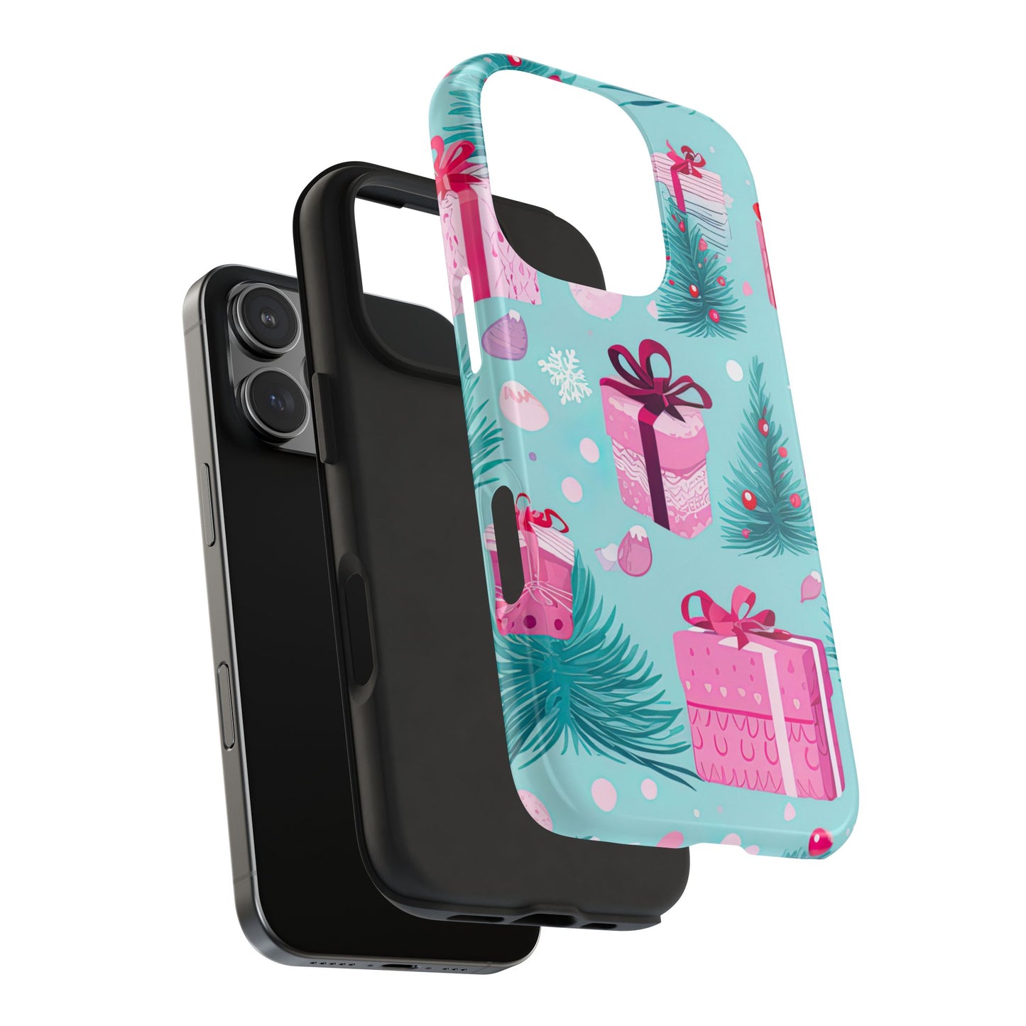 Festive Pink Christmas Gifts and Evergreen iPhone Case – Holiday Theme, Protective Cover