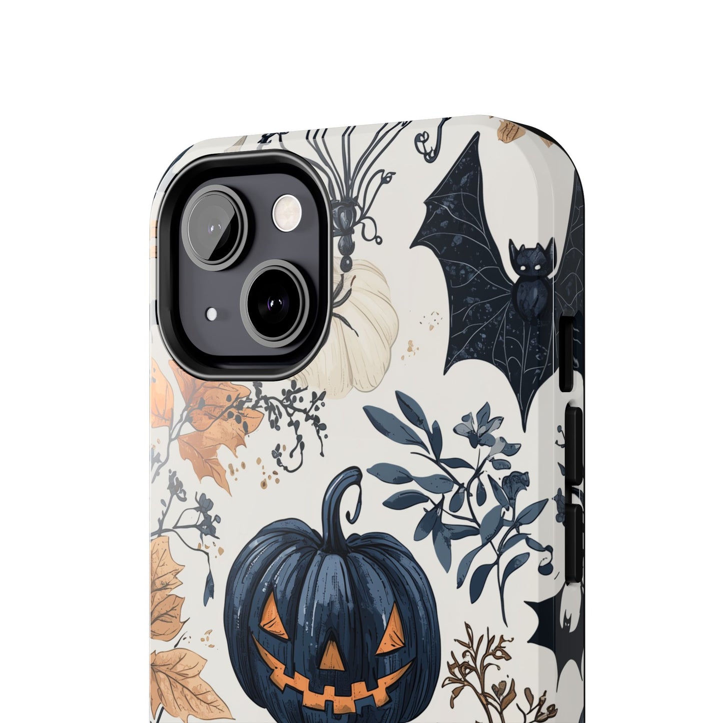 Vintage Halloween iPhone Case – Dark Jack-o'-Lanterns, Bats, and Autumn Leaves Design