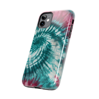 Pink and Teal Tie-Dye iPhone Case – Retro Spiral Design