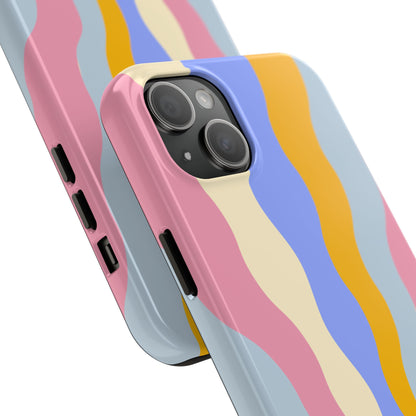 Pastel Radiance iPhone Case – 70s-Inspired Dual-Layer Design with Wavy Sunburst Pattern