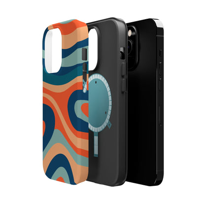 Retro Vibe Wavy Stripes MagSafe iPhone Case – 70s-Inspired in Teal, Orange, and Rust