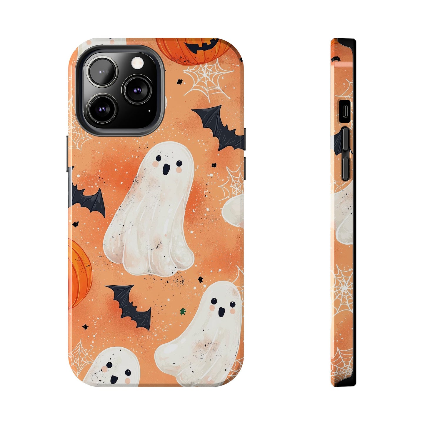 Spooky Cute Ghost iPhone Case – Halloween Ghosts, Pumpkins, Bats & Cobwebs Design - BOGO Cases