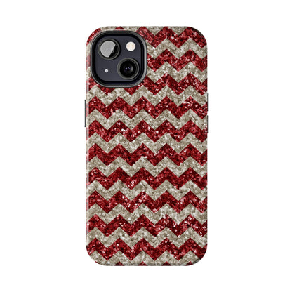 Sparkling Red & White Chevron – Glitter Illusion iPhone Case