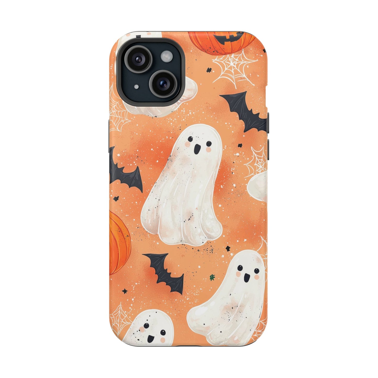 Spooky Cute Ghost MagSafe iPhone Case – Halloween Ghosts, Pumpkins, Bats & Cobwebs Design