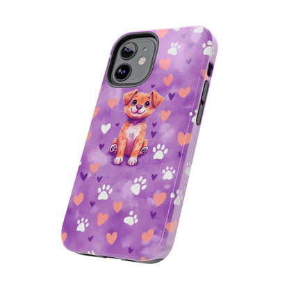 Cute Puppy iPhone Case - Adorable Pet Design with Hearts & Paw Prints, Protective Cover