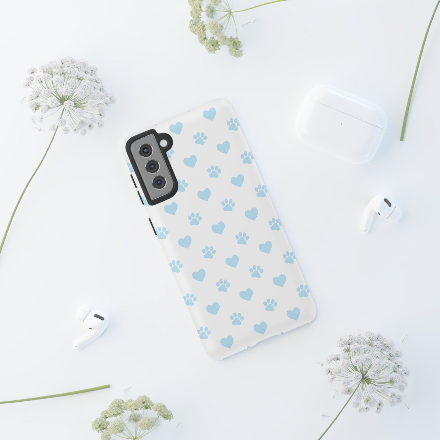 Light Blue Paw Prints & Hearts – Samsung Galaxy Case for Animal Lovers