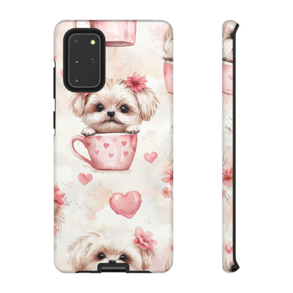 Floral Puppy in Teacup Samsung Galaxy Case – Cute Pink Flower Design, Tough Dual - Layer Protection - BOGO Cases