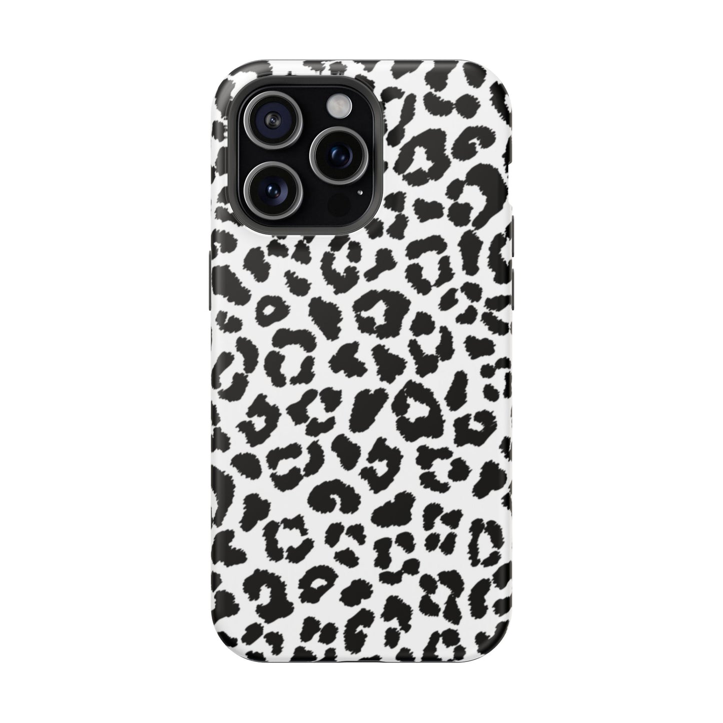 Monochrome Leopard Print Tough MagSafe iPhone Case – Classic Black and White Design with Dual-Layer Protection