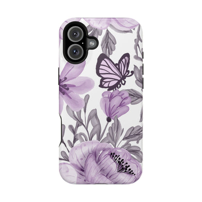 Lavender Bloom Butterfly MagSafe iPhone Case – Delicate Floral Design with Watercolor Details