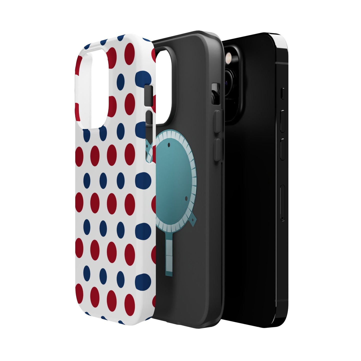 Patriotic Navy, White, and Red Polka Dot MagSafe iPhone Case