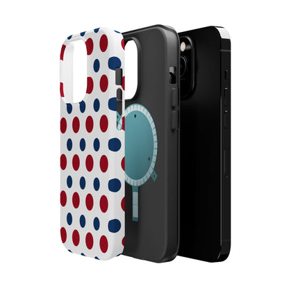 Patriotic Navy, White, and Red Polka Dot MagSafe iPhone Case