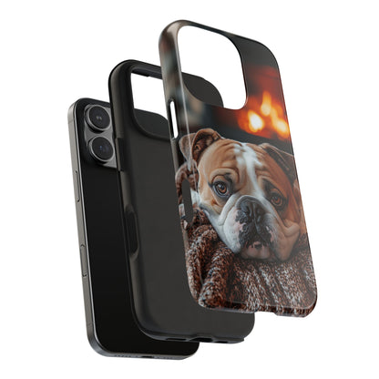 Cozy Bulldog iPhone Case – Fireside-Inspired Protective Cover Description: