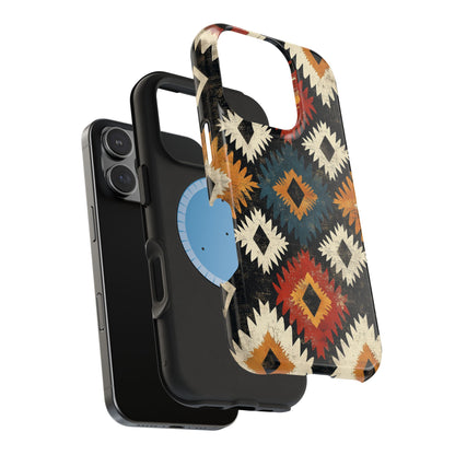 Rustic Tribal Sunburst Tough MagSafe iPhone Case – Vibrant Geometric Design, Dual-Layer Protection