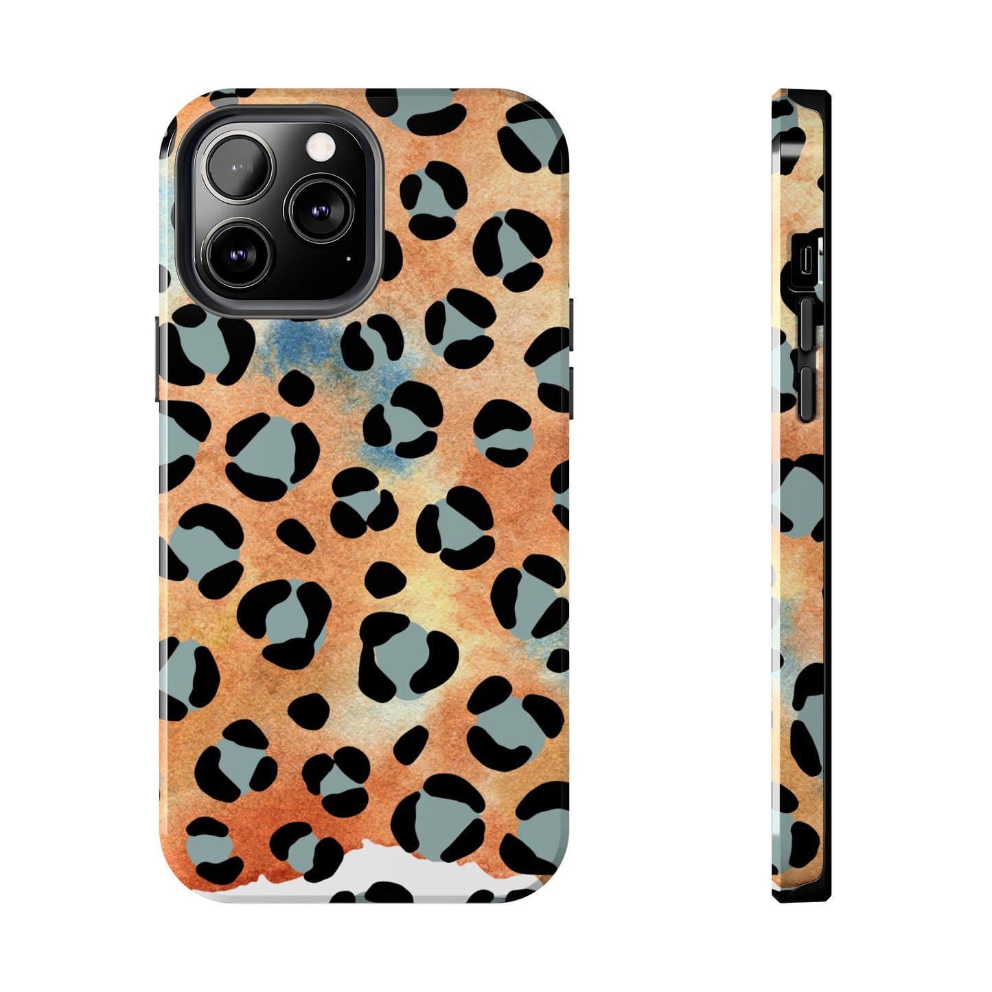 Sunset Watercolor Leopard Print Tough iPhone Case – Artistic Animal Pattern with Dual-Layer Protection