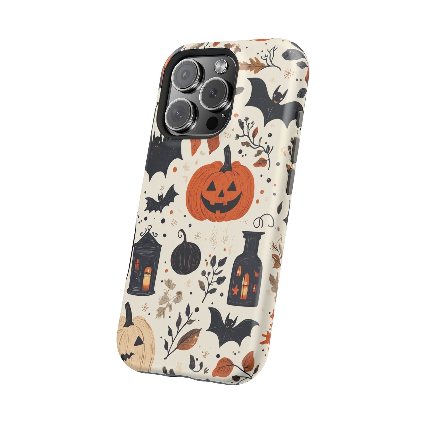 Charming Halloween MagSafe iPhone Case – Pumpkin, Bats, and Spooky Lantern Design