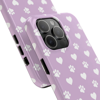 Purple Hearts & Paw Prints - Cute Pet Lover iPhone Case