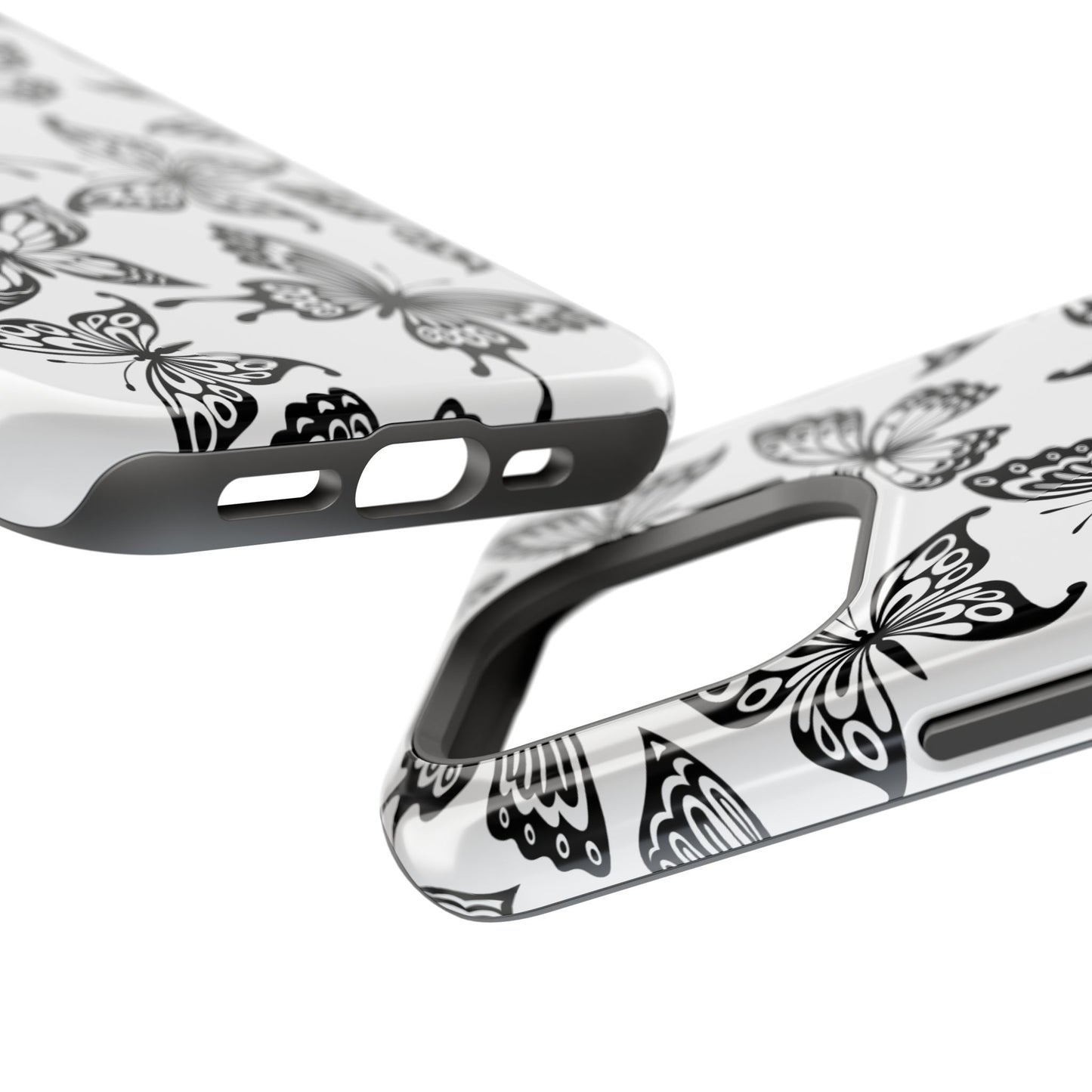 Monochrome Butterfly Pattern Tough MagSafe Case – Dual-Layer Protection with Matte Finish