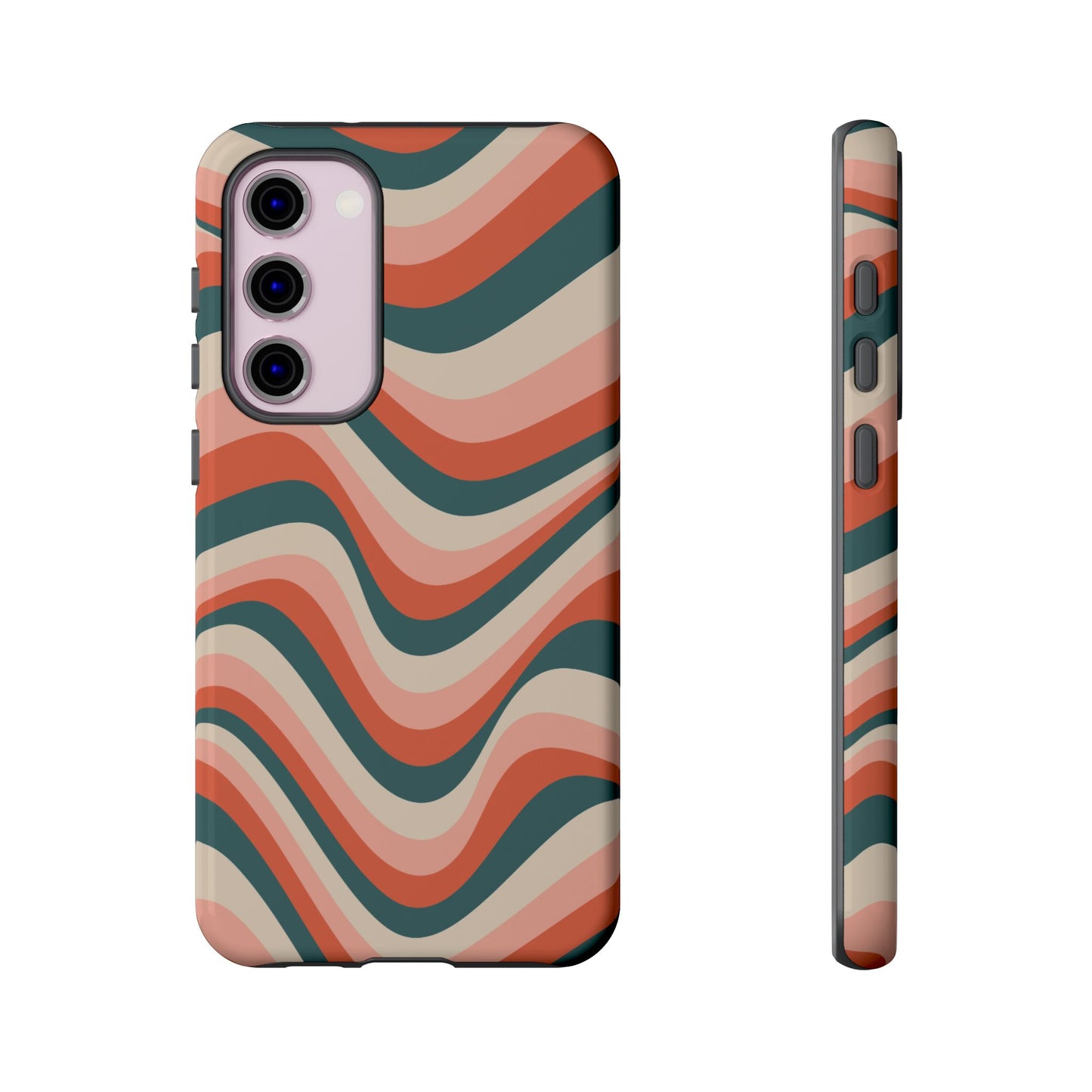 Groovy Waves Samsung Galaxy Case – Retro 70s-Inspired Stripes in Coral, Cream, and Teal