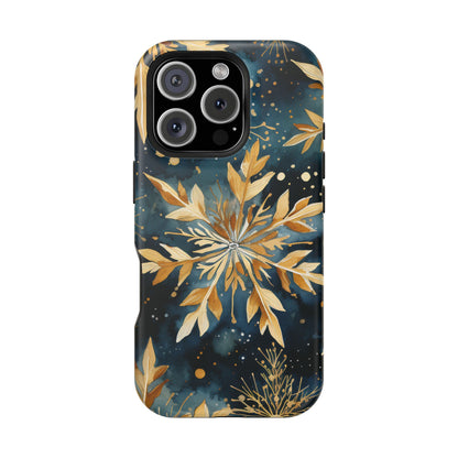 Gold Floral Snowflakes on Midnight Blue - MagSafe iPhone Series Case